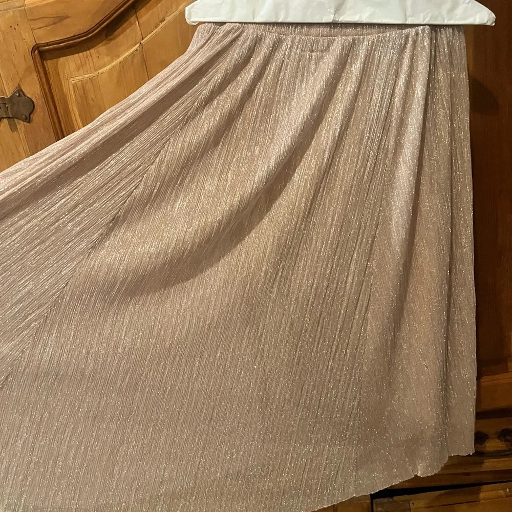 ANTHROPOLOGIE MAEVE METALLIC ROSE GOLD PLEATED ACCORDION MIDI - Size - Medium